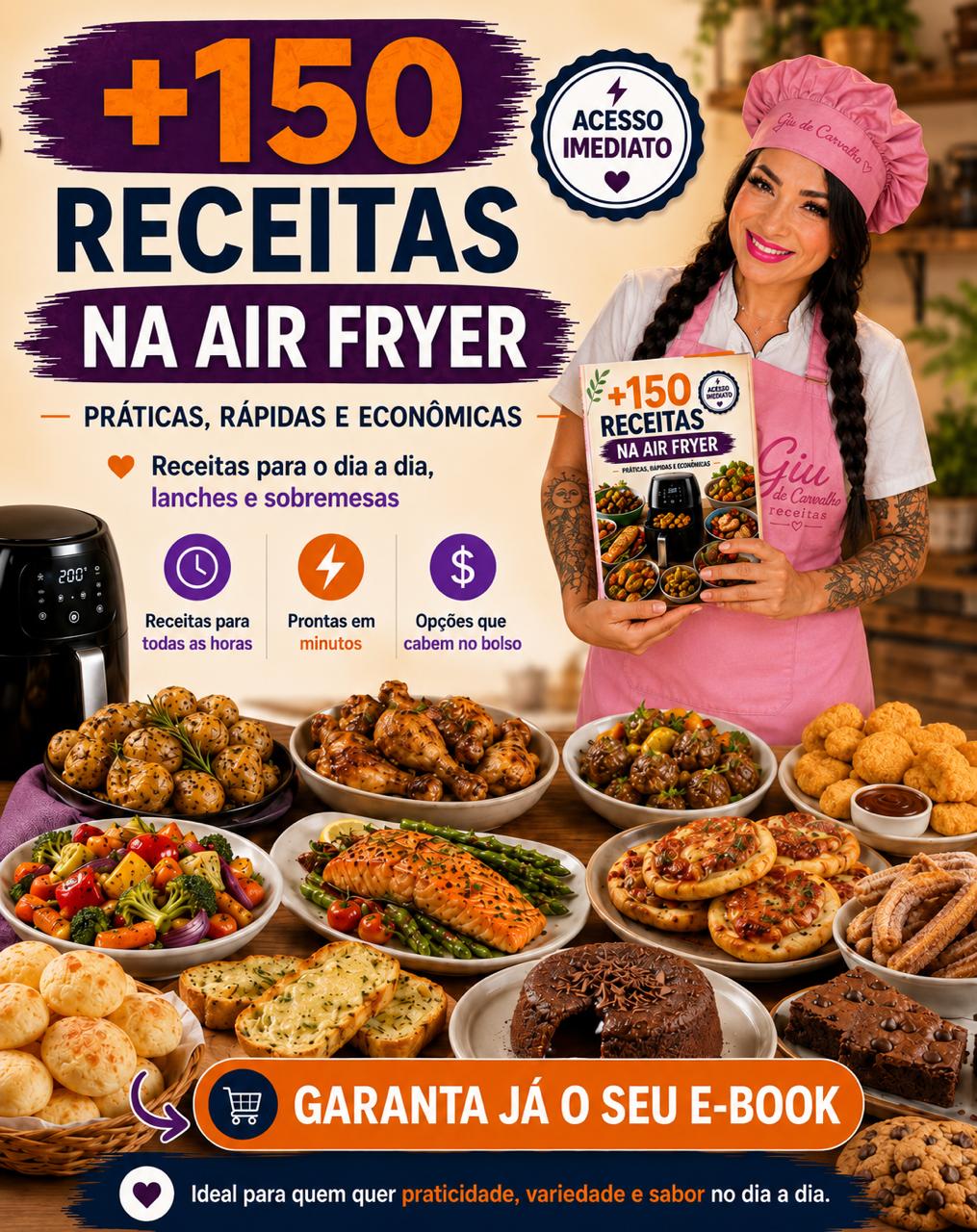 Capa do eBook com mais de 150 receitas na Air Fryer